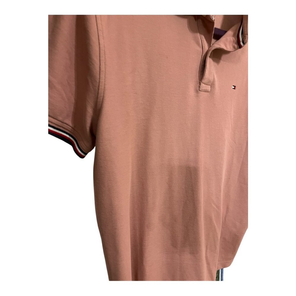 Tommy Hilfiger Pink Polo Shirt Short Sleeve‎ Block Logo Classic Fit Size Large - Picture 4 of 7